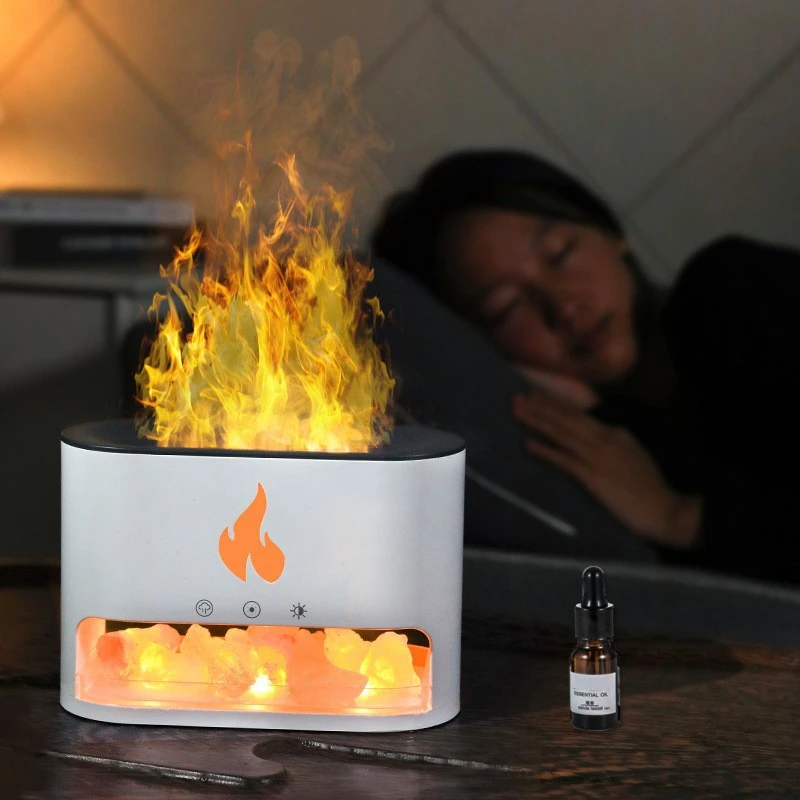 مرطب هواء صغير 2 في 1 وموزع عطري مع حجر ملح الهيمالايا، 250 مل، يعمل بمنفذ USB، ضوء ليلي متغير اللون