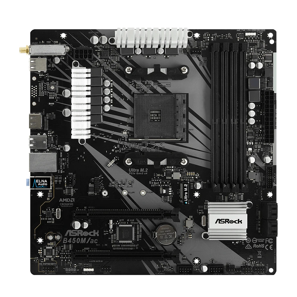 

ASRock B450M Motherboard B450M/ac Dual-channel DDR4 Memory AM4 Motherboard M.2 NVME (supports Ryzen 5 5600 5600G R7 5700X3D CPU)