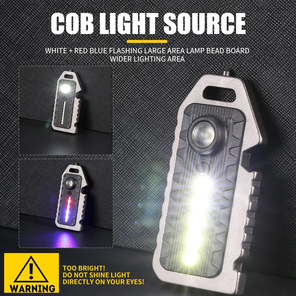 COB LED Portable Keychain Flashlight IPX4 Waterproof Broken Window Whistle Pocket Keychain Flashlight 400mAh Mini LED Flashlight