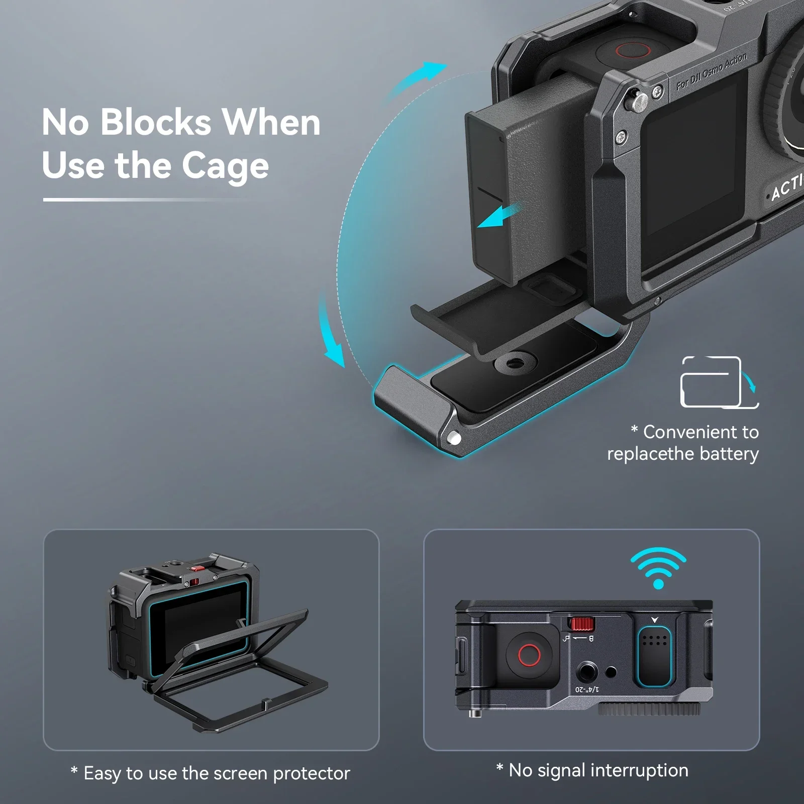 قفص SmallRig Action 5 Pro لـ DJI Osmo Action 5 Pro / 3 / 4 حافظة كاميرا لإطار حماية DJI Mic مع حذاء بارد -4119C