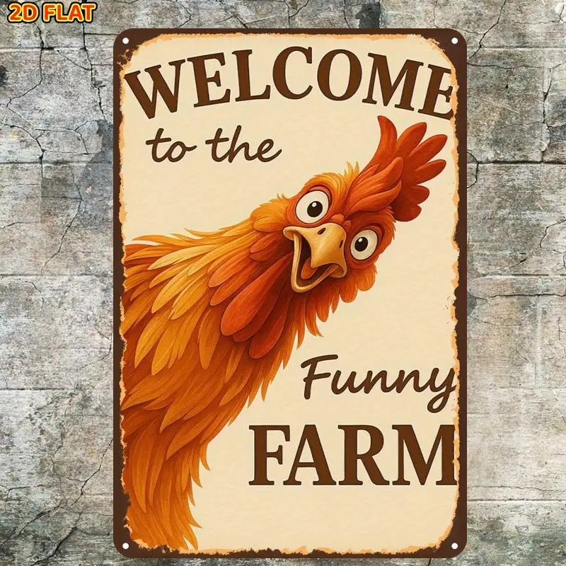 2D Flat Retro Farm Chicken Sign Decoration, 1pc Pack, Pre-Drilled, Suitable for Indoor, Garden, Outdoor, Home, Office, And Bathr