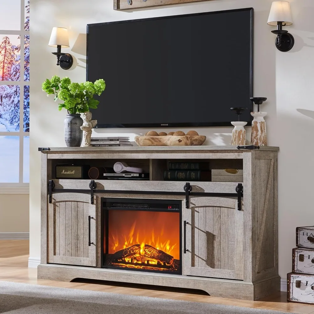 

Farmhouse Fireplace TV Stand for 70+ Inch TV, 33" Tall Highboy Entertainment Center w/Electric Fireplace, Rustic Media Conso