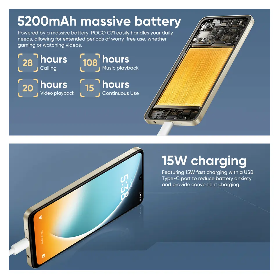 هاتف POCO C71 نسخة عالمية، معالج UNISOC T7250، شاشة 6.88 بوصة 120Hz، كاميرا مزدوجة 32MP مع الذكاء الاصطناعي، بطارية 5200mAh، شحن سريع 15W - 6