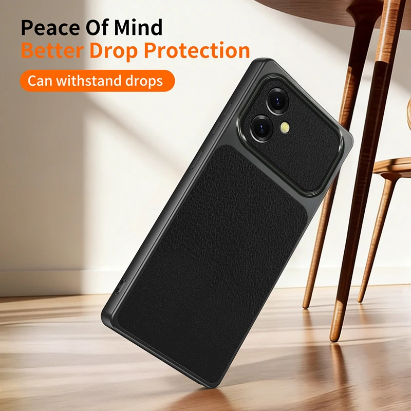 Classic Lychee-Textured Leather Ultra-Slim Phone Case for Samsung A06 5G GalaxyA06 Drop-proof Matte Cover with Camera Protection