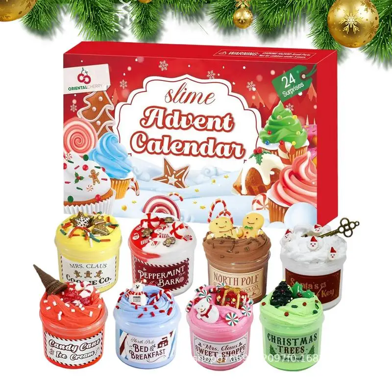 Christmas Slime Advent Calendar 24 Days Christmas Countdown Calendar Butter Slime Stress Relief Toys Countdown Calendar Box