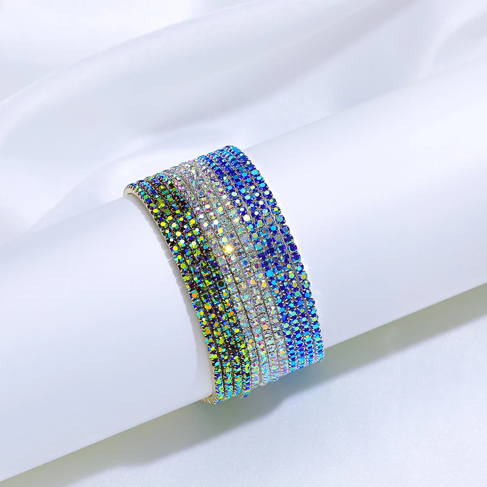 3PCS Colorful Glass Crystal Elastic Fashion Bracelet On Hand  For Women Jewelry Party Gift Girl Wholesale Bangles