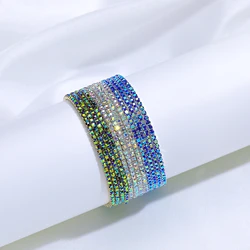 3PCS Colorful Glass Crystal Elastic Fashion Bracelet On Hand For Women Jewelry Party Gift Girl Wholesale Bangles