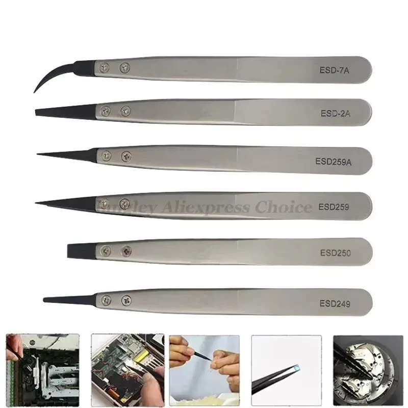 Watch Repair Installation Work Tweezers Straight Elbow Handle Stainless Antistatic Plastic Tweezers ESD-259 ESD-259A ESD-7A/250