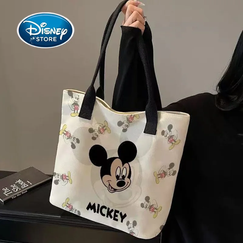 

Disney Mickey Canvas Hndbag Women Crossbody Bag Large Capacity Cartoon Printed Shoulder Shopping Bags