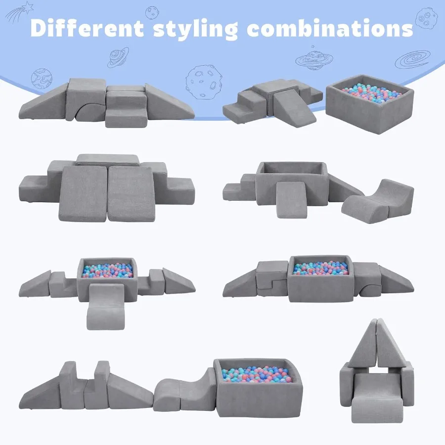 ソフトフォームクライミングブロックとボールピット6個入り幼児用クライミングおもちゃ屋内グレーソフトプレイクライミング幼児用ハイハイ用滑り台