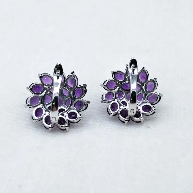Light luxury natural oval African Amethyst 925 sterling silver ring earrings necklace Fine Jewelry set for women's birthday gift
