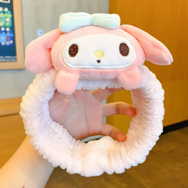 Sanrio Accessories Kawaii Hello Kitty Makeup Wash Hair Ring Cinnamoroll My Melody Hair Band Kuromi Plushie Bow Headband Gift