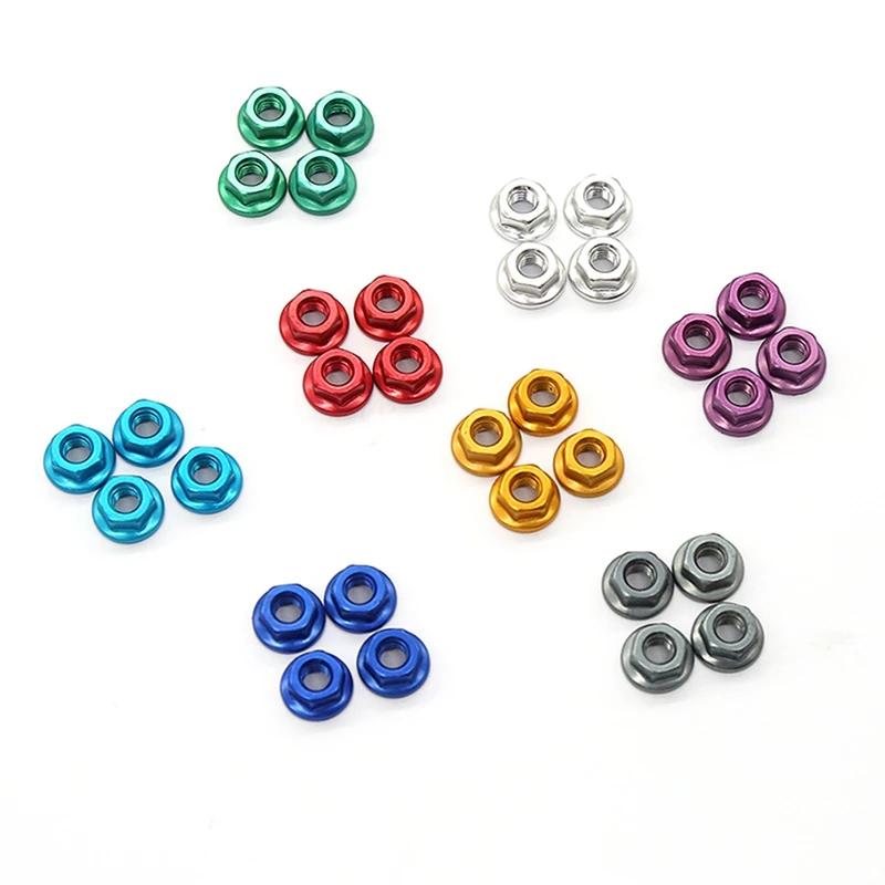 8Pcs CNC Metal Flange Lock Nut M4 1/10 1/8 1/14 RC Car Truck Crawler Drift TRX4 SCX10 SCANIA Universal Part