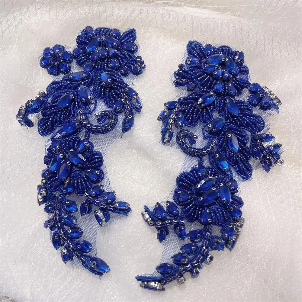 1 Paar handgenähte Glasbohrer-Spiegelblumen, funkelnde Strass-Blumen, Mäntel, Bündchen, Schultern, Hochzeitskleid, DIY-Patch RS4208