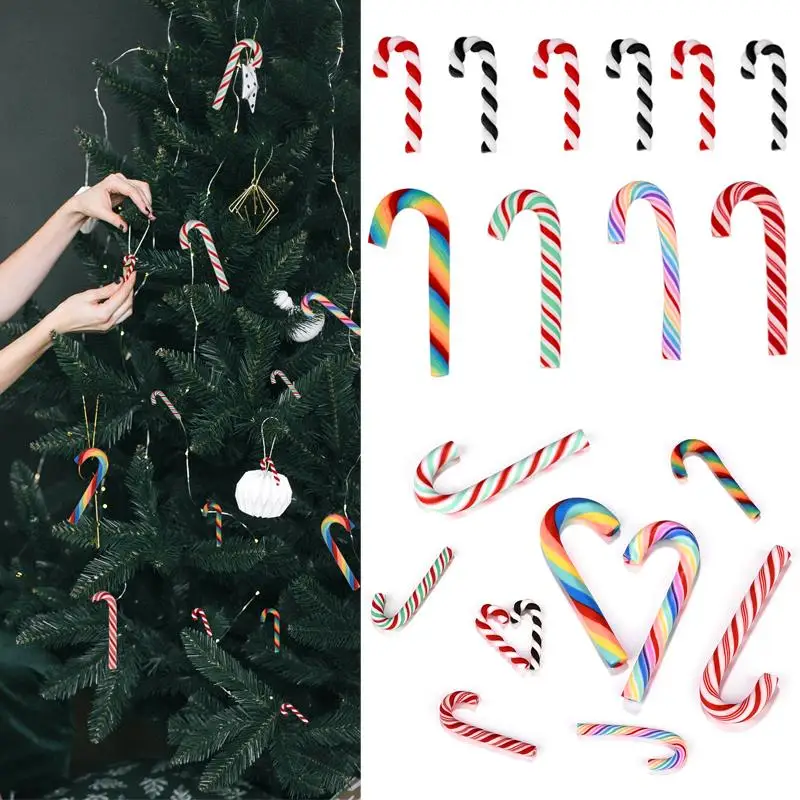 15/30pcs Christmas Candy Canes Resin Scrapbooking Clay Craft Xmas Tree Hanging Twisted Pendant Christmas Party Home Decoration