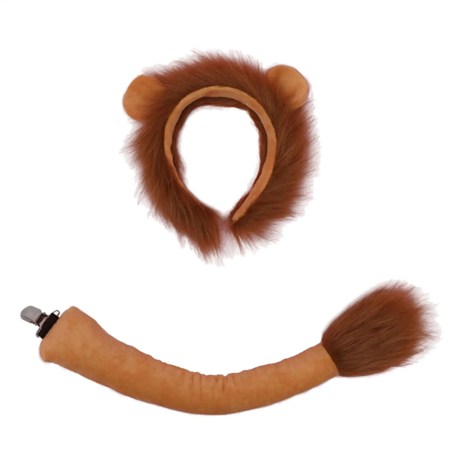 Lion Tail Ears Costume Set Headwear Plush Headband for Teenager Adult Party