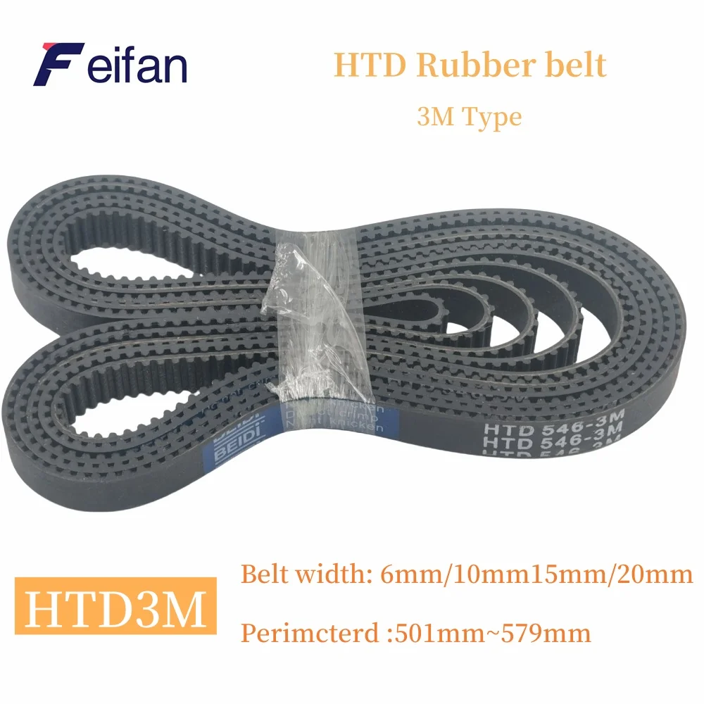 

HTD 3M Synchronous Belt Perimeter 501-597mm Belt width 6/10/15/20mm Rubber Toothed Belt Closed-loop Synchronous Belt Spacing 3mm