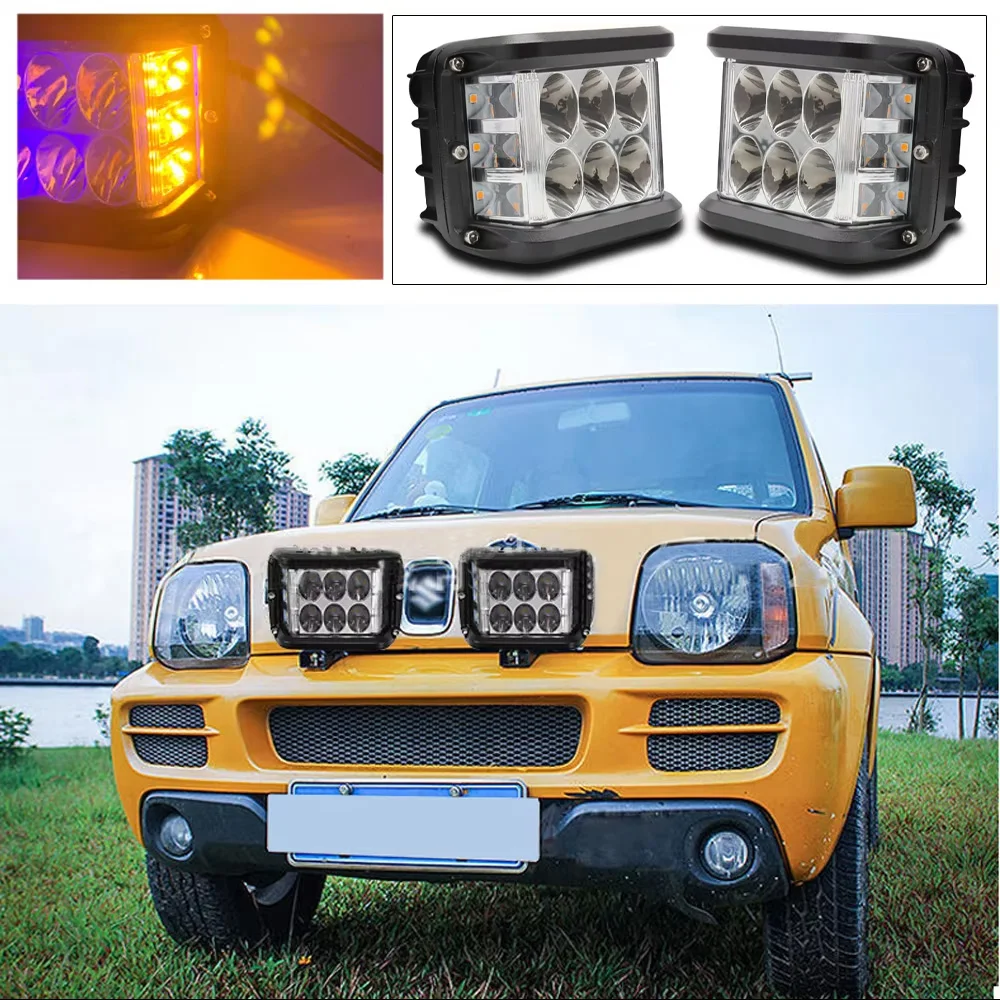 1/2Pcs Car LED Work Light With Strobe Three Side Led Warning Flash Light 12-24V LED Headlight For ATV Offroad 4X4 Truck Fog Lamp