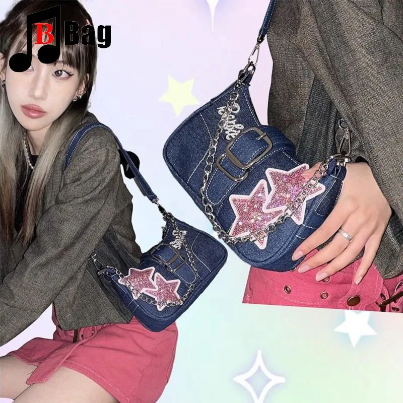 Bolsa de nicho para mulheres, bolsa de axilas Cowboy Spice, gótica de um ombro, corrente Harajuku, bolsa crossbody doce e picante, estrela Y2K