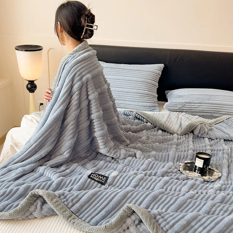 

Solid Color Faux Rabbit Plush Blanket for Winter Nordic Thick Warm Cover Blanket for Office Super Soft Nap Shawl for Adults