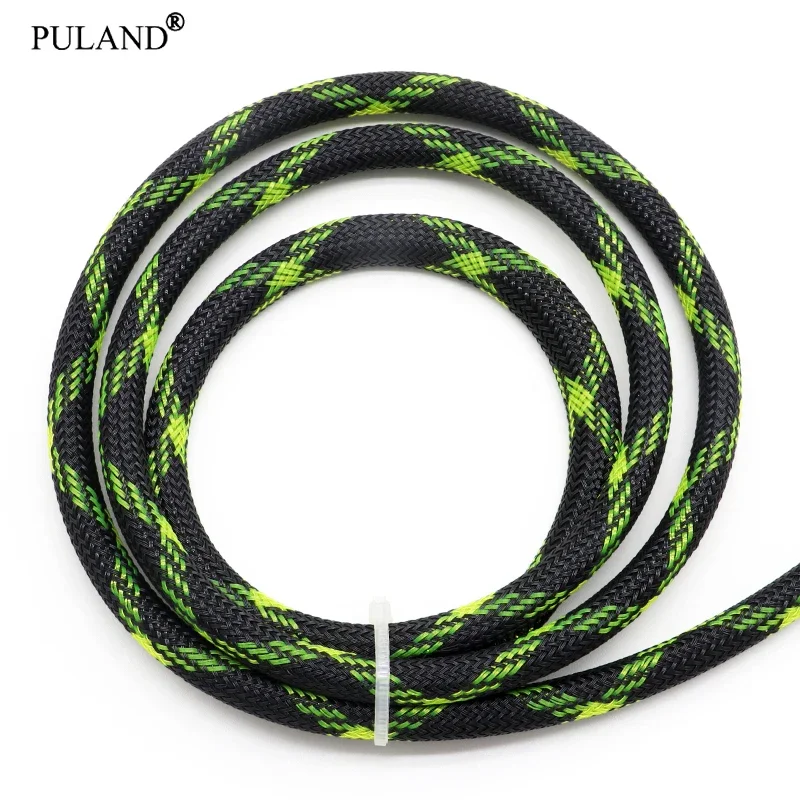 1~50m Black UV Yellow PET Braid Sleeve 2/4/6/8/10/12/16mm High Density Sleeving Snake Skin Cable Wrap Sheath For Electric Cables