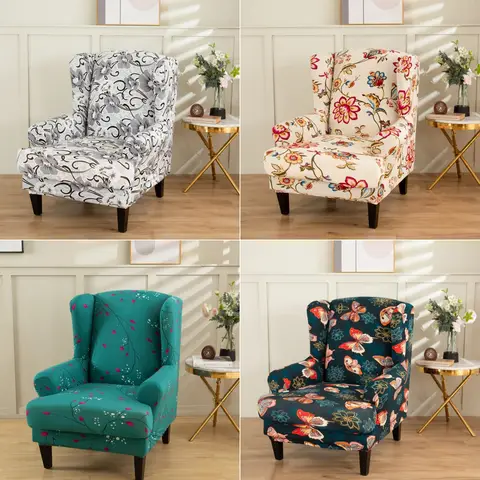 Stretch Spandex Wing Chair Cover Elastic Relax Armchair Slipcovers Wingback Sofa Protector with Seat Cushion Cover Home Decor