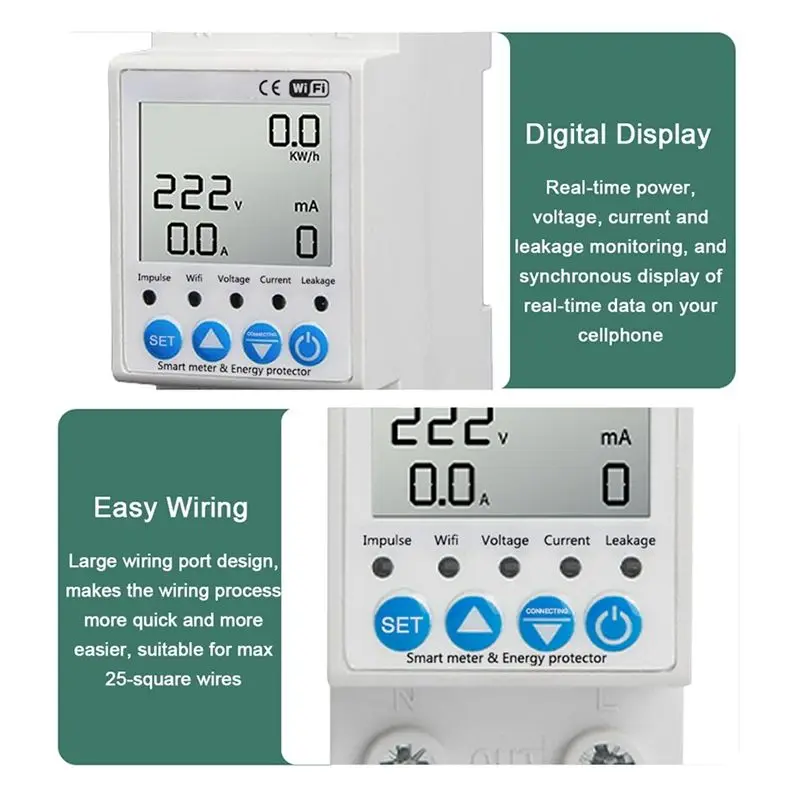 A97I-2P Tuya Wifi Intelligent Leakage Protecting Switch 63A Current Voltage Monitoring Circuit Breaker Timer Power Meter Easy To