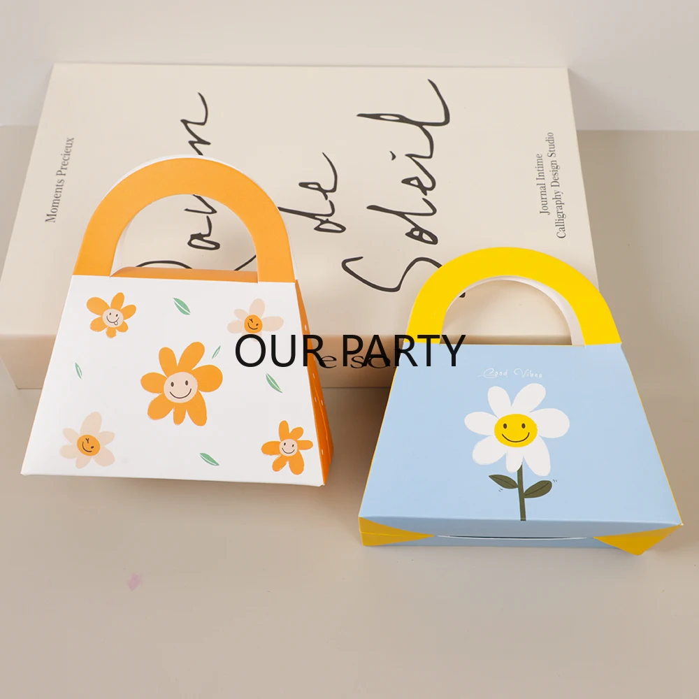 10Pcs Cute Daisy Theme Handbag Chocolates Candy Boxes Sunflower Gift Packing Box for Wedding Birthday Baby Shower Party Decor