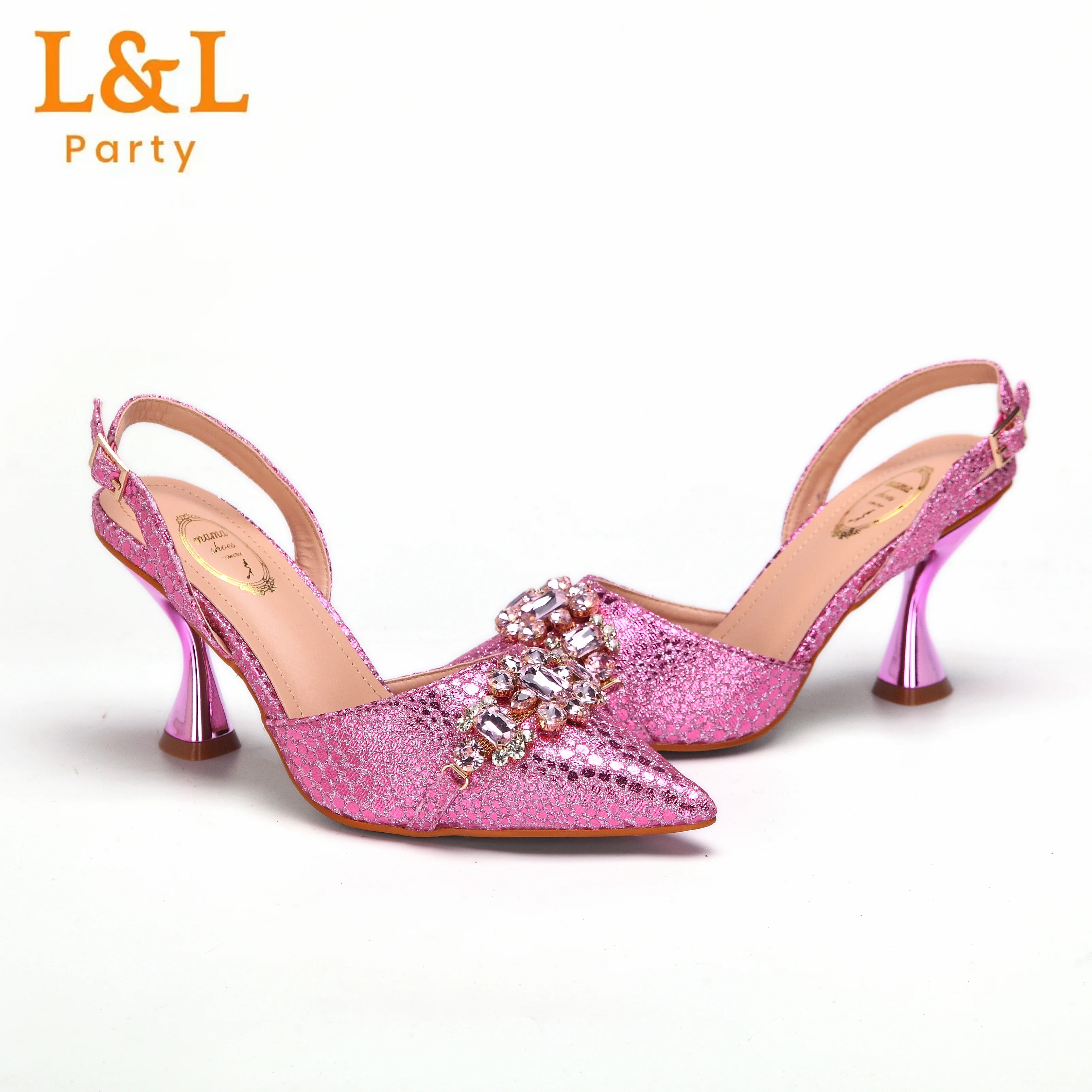 2024 Newest INS Pink Color Elegant High Heels Nigeria Popular Design African Ladies Shoes And Bag Set for Wedding Party