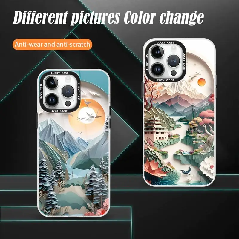 Paper Cute Landscape Creative Balloons Case For Apple iPhone 15 11 13 14 Pro Max 12 Silicone 15 Plus 11Pro Soft Phone Cover