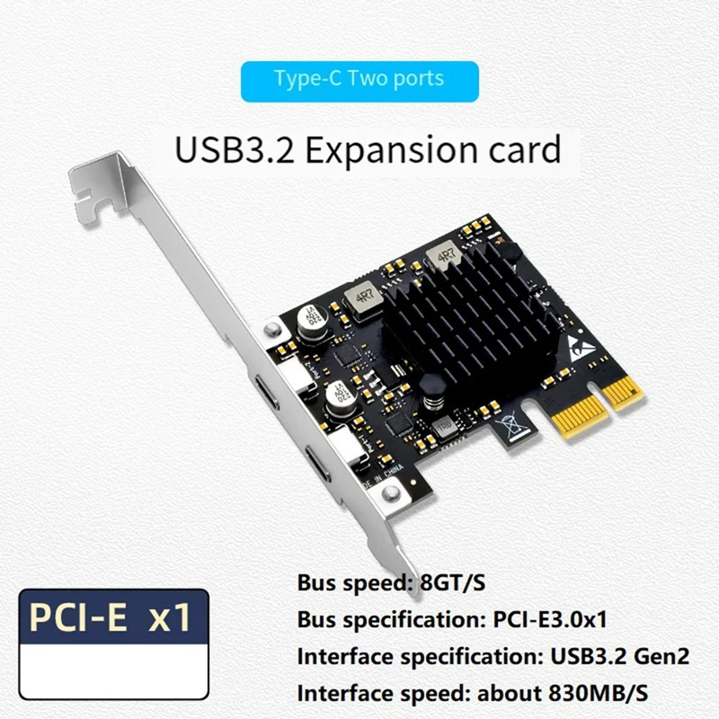 PCIe to Type-C PCI Express PCI-E 1X to USB3.2 Gen2 TYPE-C Expansion Card Adapter Add on Card for Desktop PC-A57M