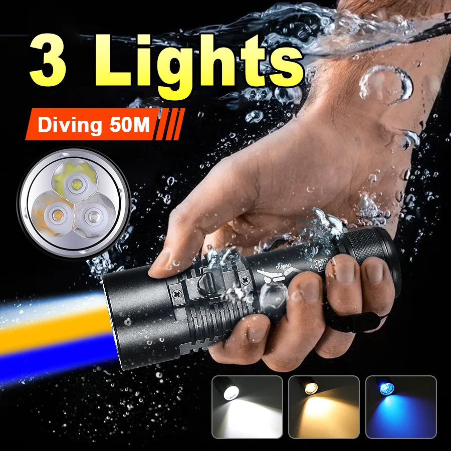 

Новое обновление 3 источника света Мощный профессиональный фонарь для дайвинга 26650 Подводный фонарь для рыбалки