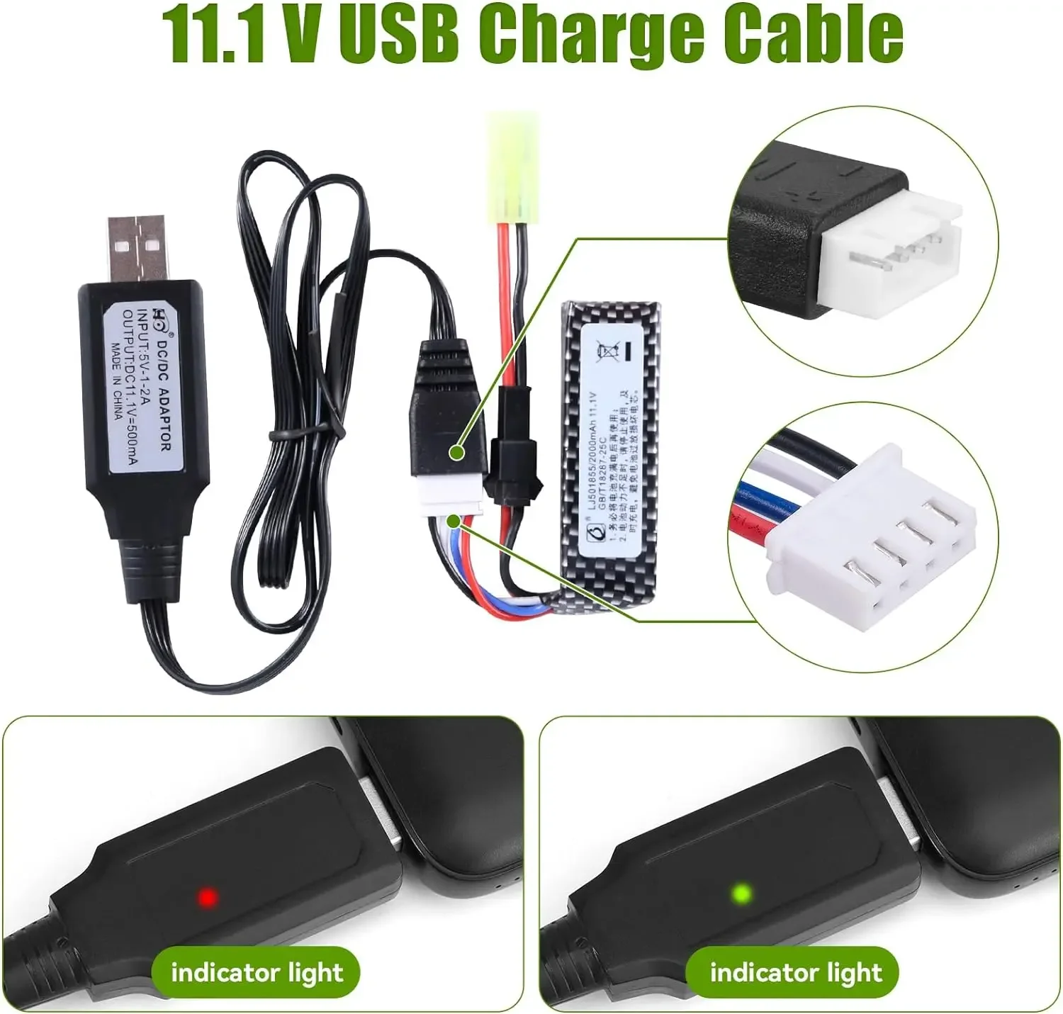 11.1V 2000mAh 30C Rechargeable Li-ion Battery SM-2P Plug for WPL RES V-3 ESC 1/16 Crawler and Some Water-Gun Soft-Gun Toy