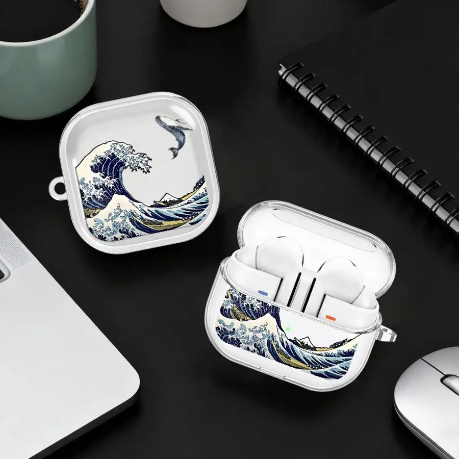Clear Earphone Cases Cover With Hook Case For Samsung Galaxy Buds 3Pro 2Pro 4 Pro 4Pro Live 2 3 FE Sea Wave Flying Fish