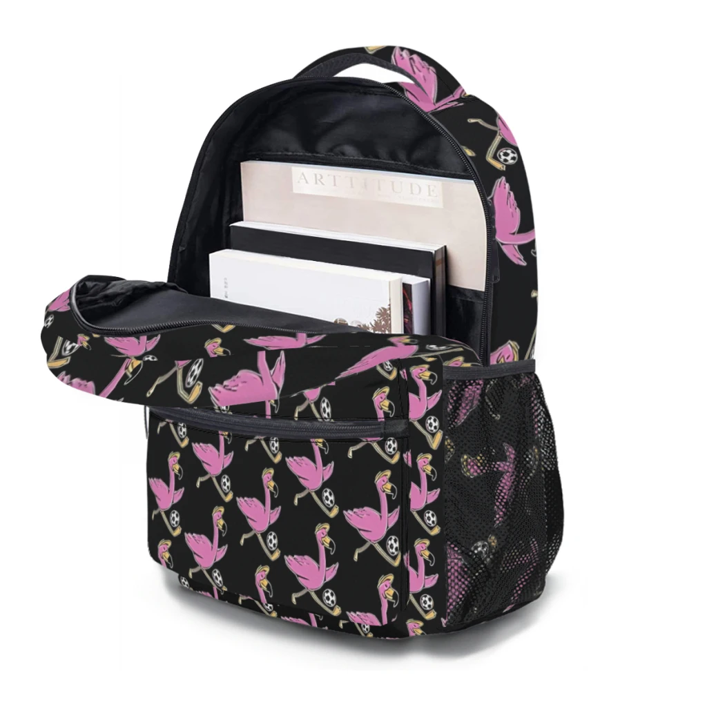 Nieuwe Modieuze Flamingo Vogel Voetbaldier En Sportliefhebber Grappige Ontwerppatroon Schooltas Print Rugzak 17Inch