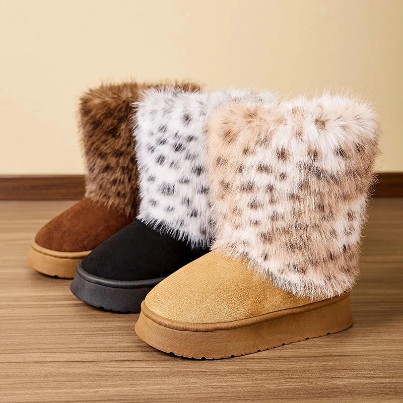

Зимние ботильоны, женская повседневная плюшевая женская обувь на платформе, роскошные дизайнерские пушистые уличные зимние ботинки на меху, мода 2025 г.