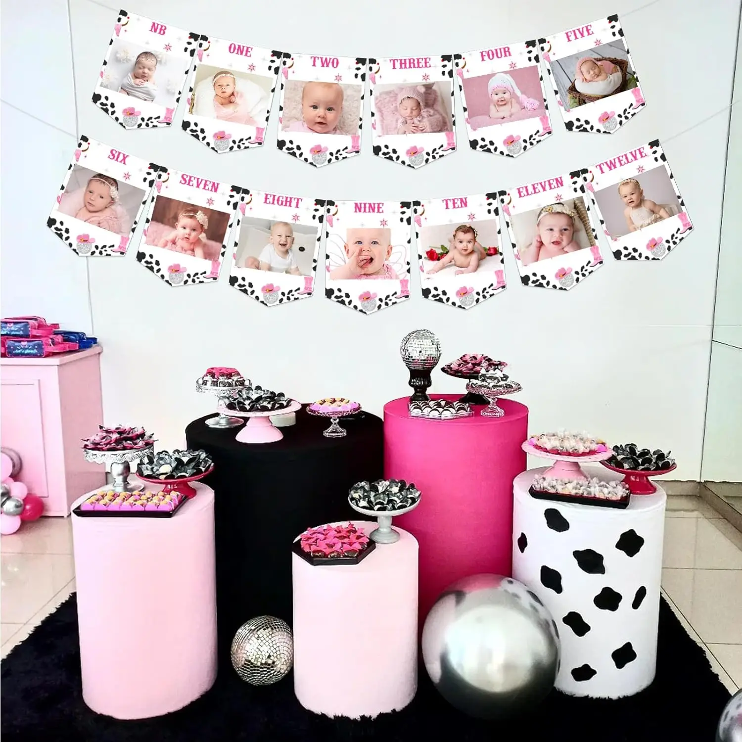 Space Cowgirl 1st Birthday Photo Banner Western Disco mensile Milestone photography Bunting Garland Birthday Baby Shower Decor