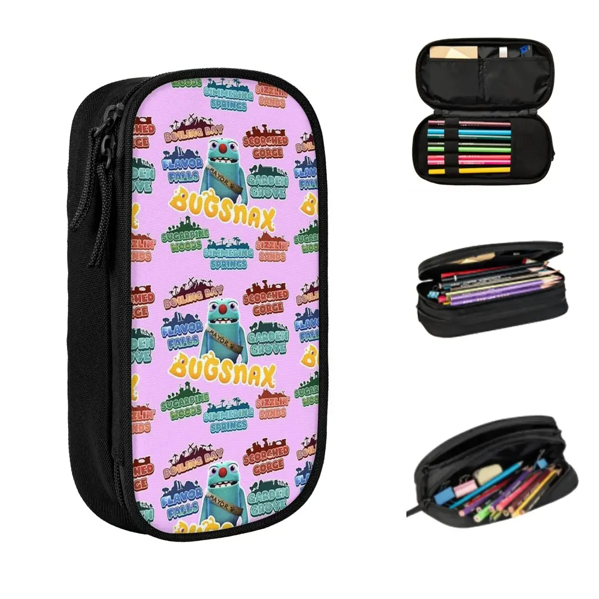 Bugsnax Locations Fan Art Pack Black Kinda Bug Pencil Cases Big Capacity Pen Bags Pen Box Pencil Pouch For Boys Girls Students