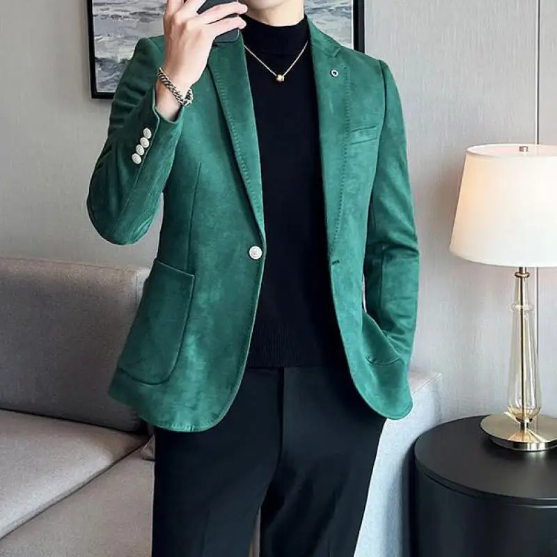 

Quality Suede Green Gentleman Men Blazers New Fashion 2022 Social Elegant Mens Dress Blazer Jackets Wedding Party Wear Slim Fit