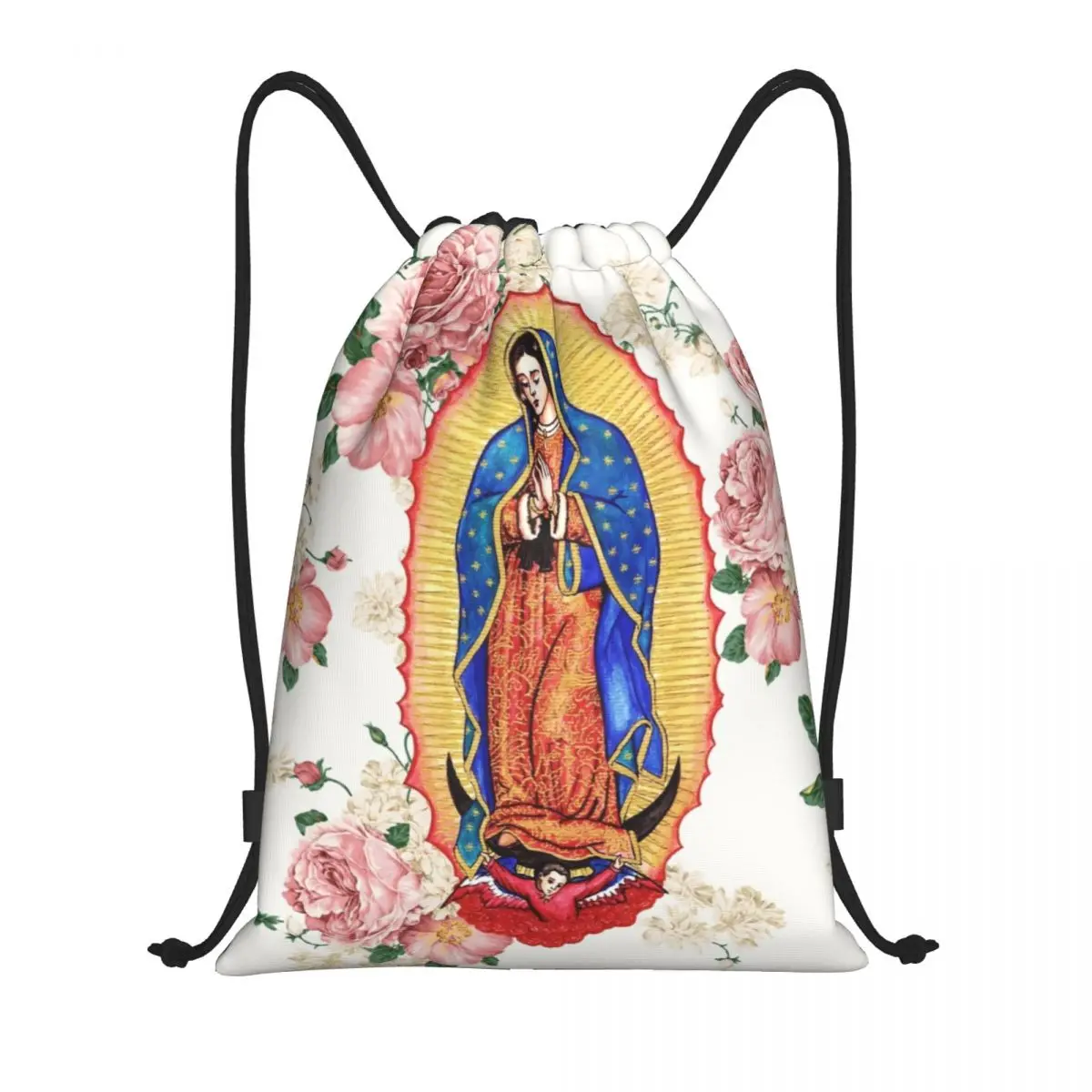 Virgin Of Guadalupe Drawstring Backpack Sports Gym Bag for Women Men Mexico Catholic Virgin Mary Shopping Sackpack