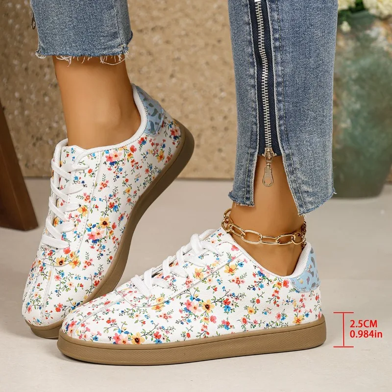 Spring Casual Style Lace-up Flat Shoes for Women Going Out Versatile Floral Soft Sole Flat Shoes
