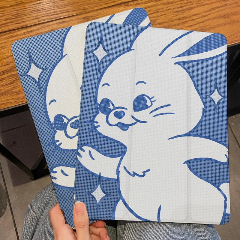 

Blue Rabbit Cartoon New Tablet Case For iPad Pro 11 12.9in 13 M4 9.7 10.2 5/6th 7/8/9 10 11th MINI 6 7 Air 5 6 7 Trifold Case