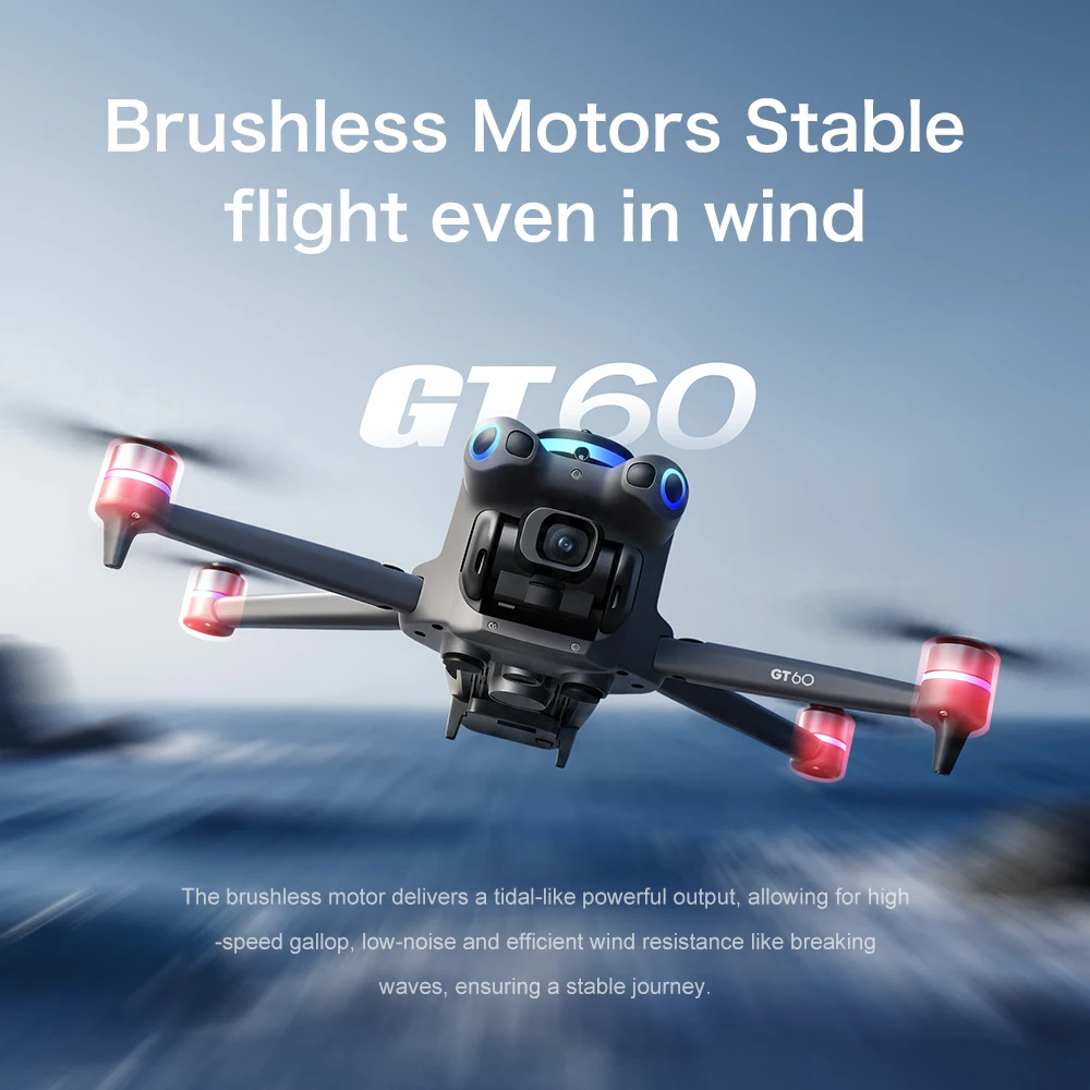 Drone photographique 2026 GT60 avec évitement d'obstacles, quadricoptère HD sans balais avec télécommande à grand écran, jouet aérien