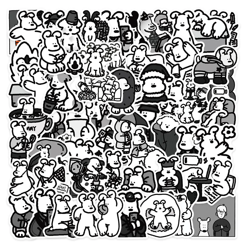 62Pcs Black And White Stick Figure Style Dog Stickers Graffiti Funny Kids DIY Decals Gift Toy for Wall Notebook Phone Bike