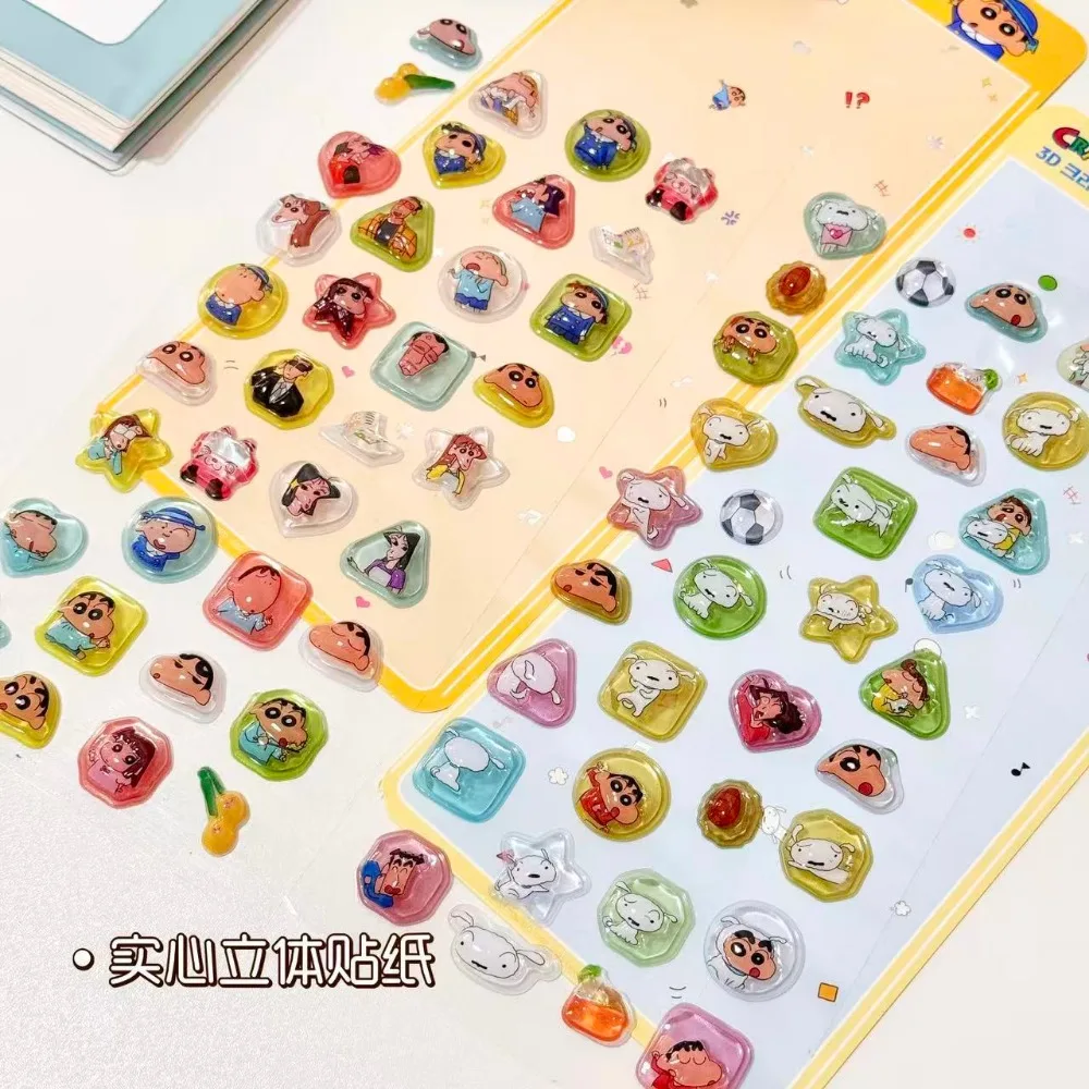 Crayon Shinchan New 3D Solid Embossed Stickers Cute Cartoon Water Drop Crystal Stickers DIY Phone Notebook Cup Decor Sticker Toy