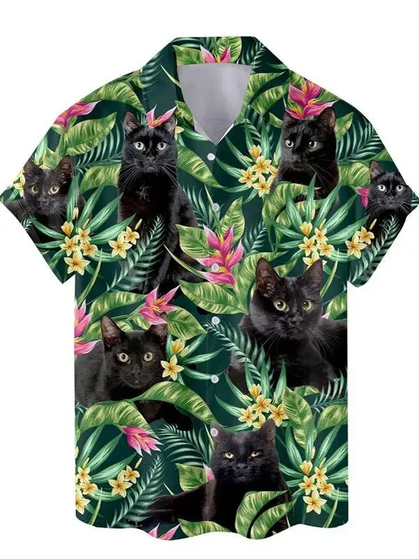 

Animal Print Collar ort Sve irt Loose Fit Summer Casual Mid-Year Men's Faion Button-Up Top Animal Patterned Turn-Dow...