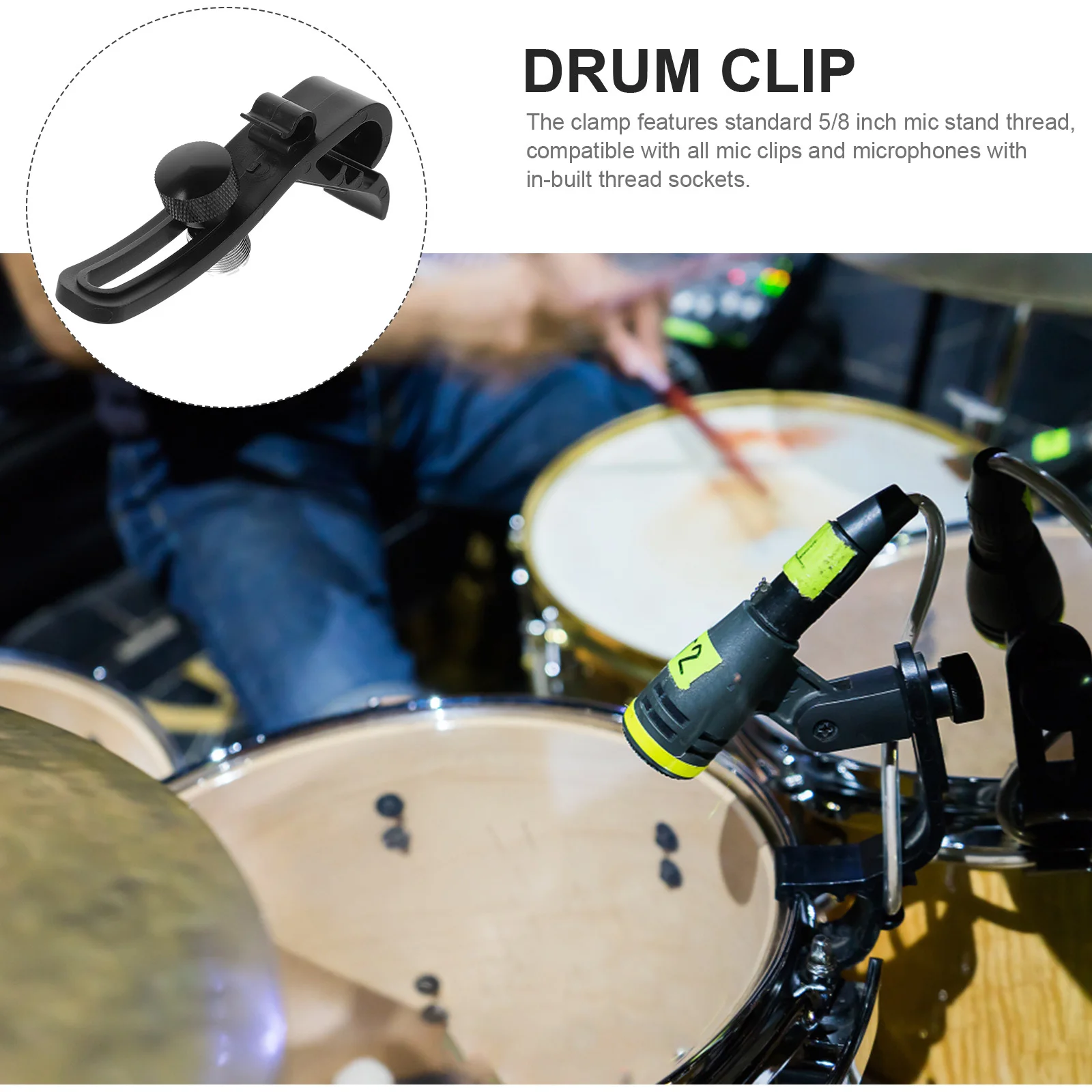 

Drum Mic Clamp Black Adjustable Holder For Snare Tom Rim Mount 5/8 Inch Thread Compatible With Mic Clips Stands Portable Audio