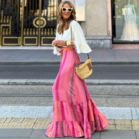 Women A-line Skirt Beach Holiday Print Lace-up Skirt Casual Long Skirt Loose High Waist Bohemia Summer Skirts for Women Clothes