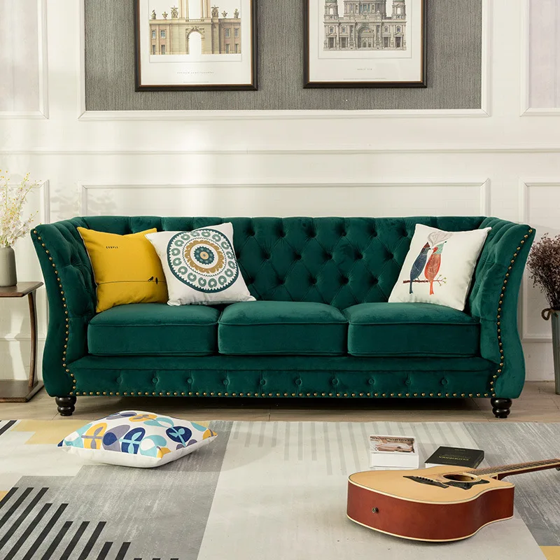 

American country ins light luxury velvet fabric, sofa American simple single and double, three-person sofa