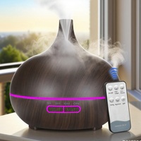 Aroma Diffuser with Remote Control Timer 7 colors LED Light 550ml Cool Mist maker Humidify For Home bedroom office Wood Grain
